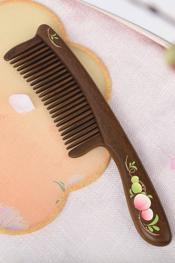 Handheld Wooden Comb, Peach Pattern