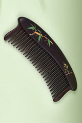 Ebony Wood Comb with bamboo pattern