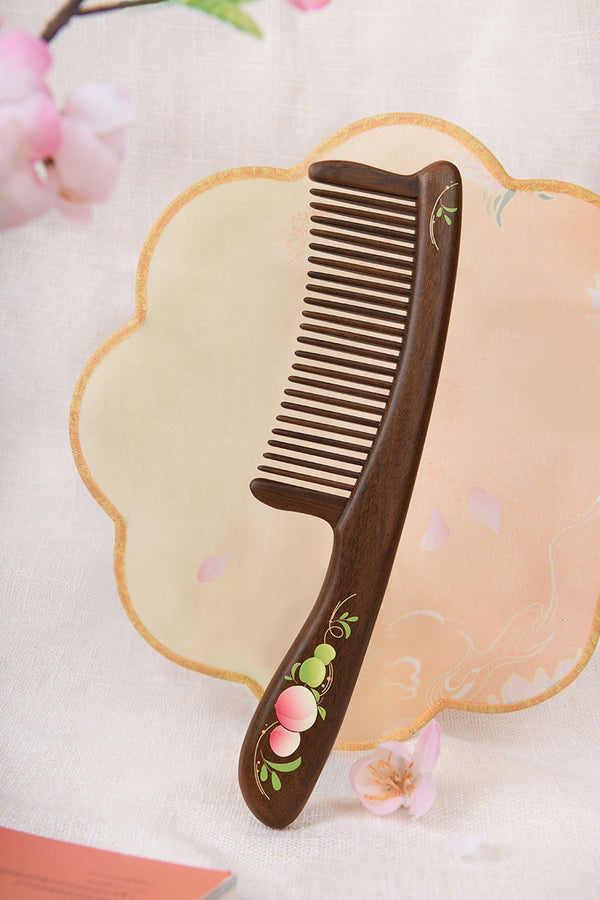 Handheld Wooden Comb, Peach Pattern