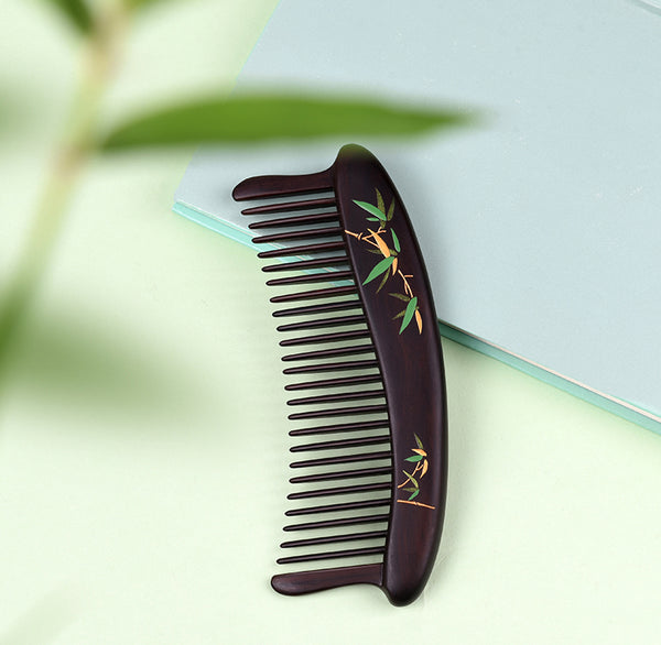 Ebony Wood Comb with bamboo pattern