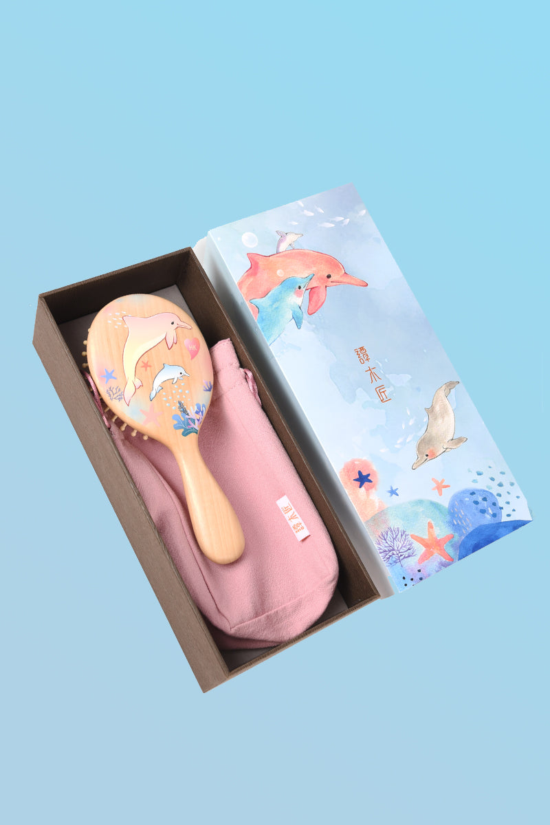 Dolphin wooden hair brush