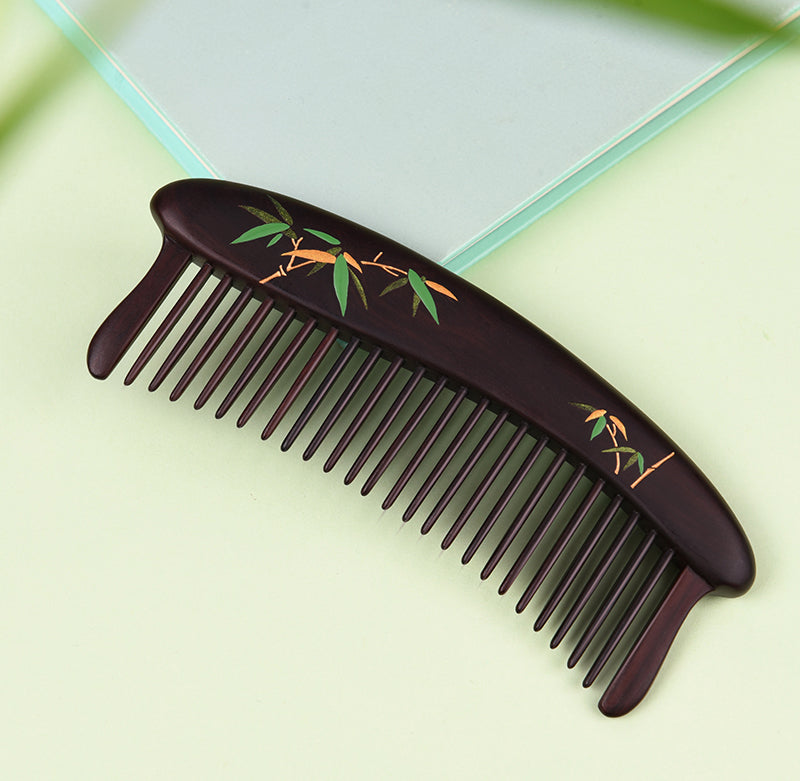 Ebony Wood Comb with bamboo pattern