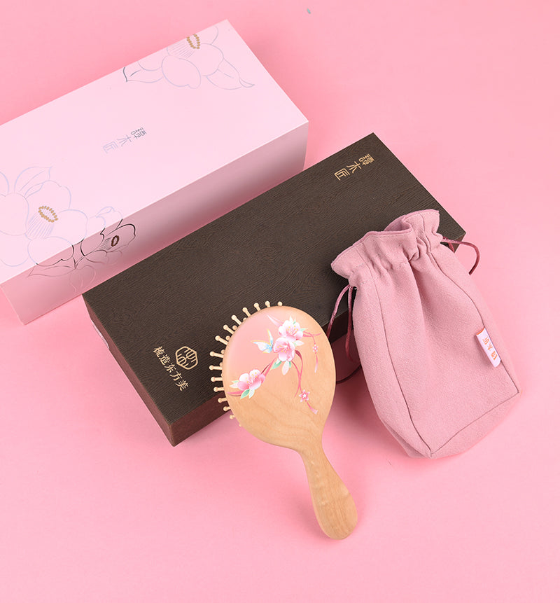 Peach Wooden Hair Brush